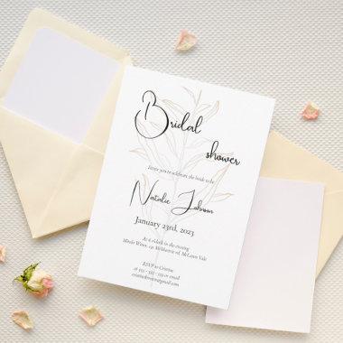 Floral Simple Gold Bridal Shower Invitations