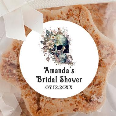 Floral Skull Gothic Bridal Shower Thank You Classic Round Sticker