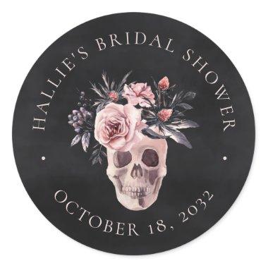 Floral Skull Halloween Bridal Shower Favor Classic Round Sticker