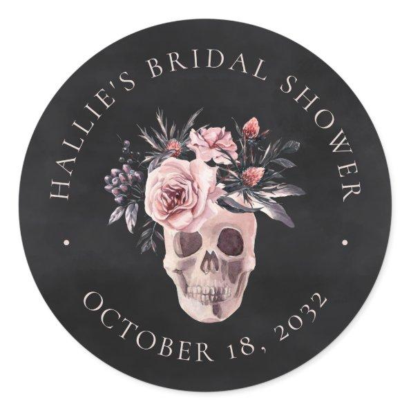 Floral Skull Halloween Bridal Shower Favor Classic Round Sticker