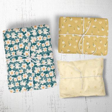 Floral Spring Daffodil | Teal and Yellow Wrapping Paper Sheets
