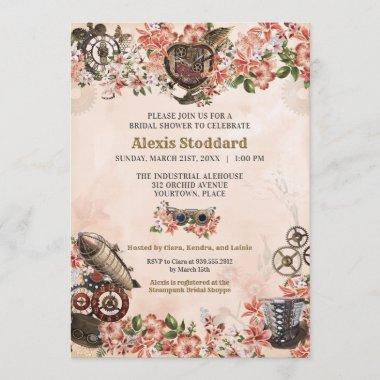 Floral Steampunk Bridal Shower Invitations