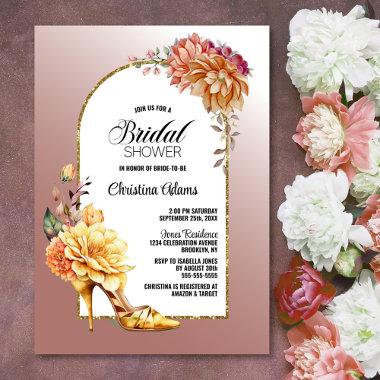 Floral Stiletto Shoe Blush Pink Arch Bridal Shower Invitations