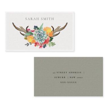 FLORAL SUCCULENT ANTLER BOHEMIAN ALLURE ADDRESS BUSINESS