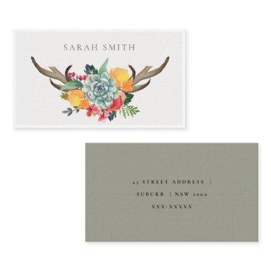 FLORAL SUCCULENT ANTLER BOHEMIAN ALLURE ADDRESS BUSINESS Invitations