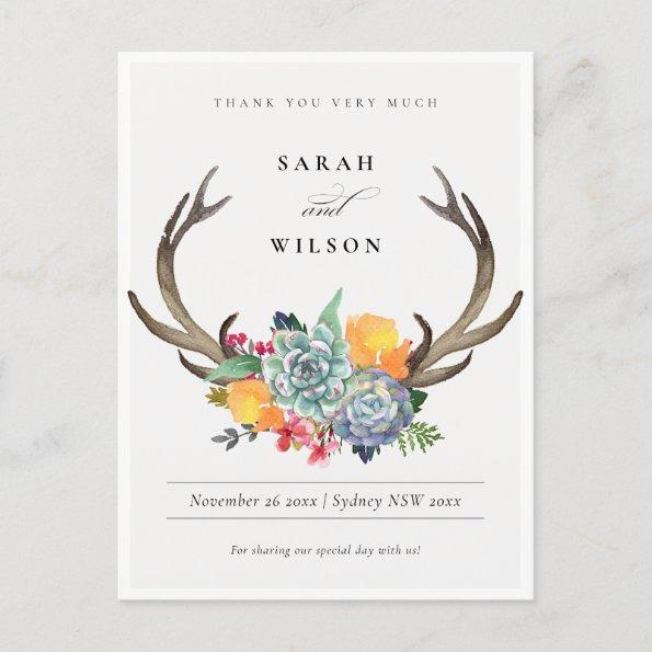 FLORAL SUCCULENT ANTLER BOHEMIAN ALLURE THANK YOU POSTInvitations