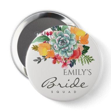 FLORAL SUCCULENT ANTLER BOHEMIAN BRIDE SQUAD PINBACK BUTTON