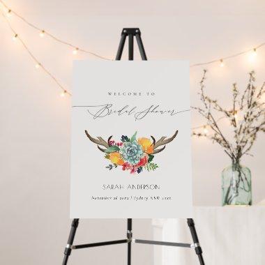 Floral Succulent Antler Boho Welcome  Foam Board