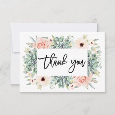 Floral Succulents thank you Invitations, greenery Note Invitations