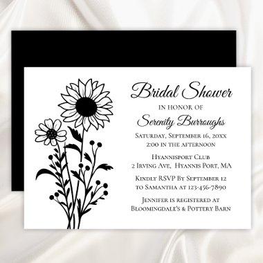 Floral Sunflower Black White