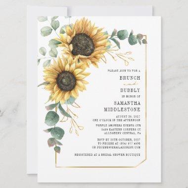Floral Sunflower Brunch and Bubbly Bridal Shower Invitations