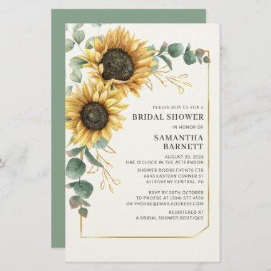 Floral Sunflower Eucalyptus Bridal Shower Invite Stationery