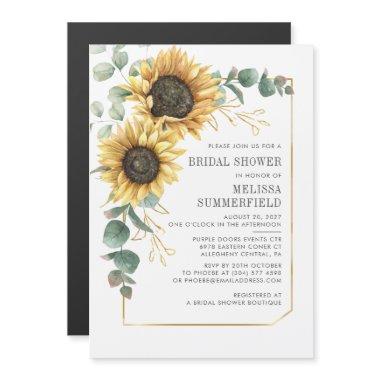 Floral Sunflower Eucalyptus Bridal Shower Magnetic Invitations