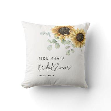 Floral Sunflower Eucalyptus Bridal Shower Throw Pillow