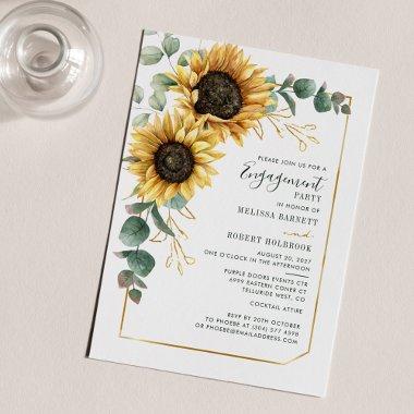 Floral Sunflower Eucalyptus Engagement Invitations