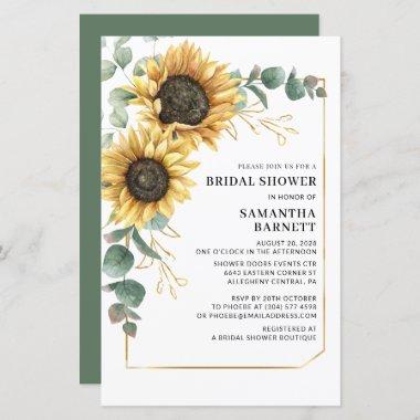 Floral Sunflower Greenery Bridal Shower Invitations