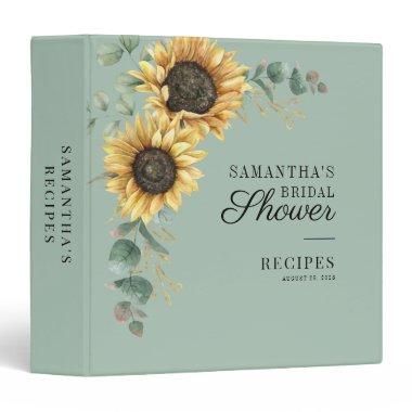 Floral Sunflower Greenery Bridal Shower Recipes 3 Ring Binder