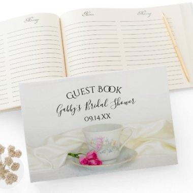 Floral Tea Cup and Pink Roses Bridal Shower Guest Book