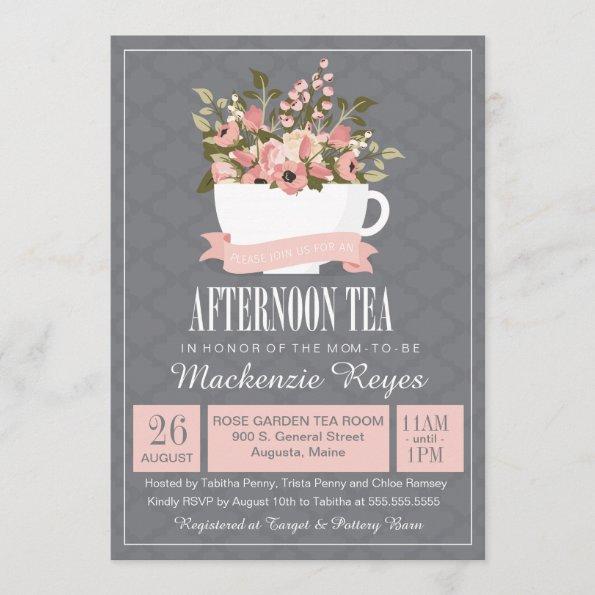Floral Teacup Afternoon Tea Baby or Bridal Shower Invitations