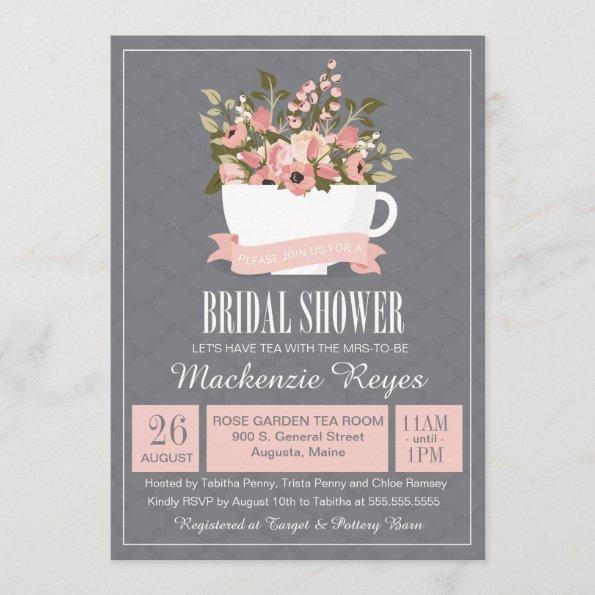 Floral Teacup Bridal Shower Invitations, Tea Party Invitations