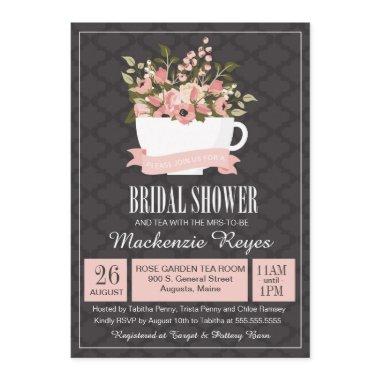 Floral Teacup Bridal Shower Invitations, Tea Party Invitations