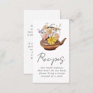 Floral Teapot Bridal Shower Recipe Request Enclosure Invitations