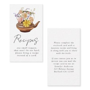 Floral Teapot Bridal Shower Recipe Request Enclosure Invitations