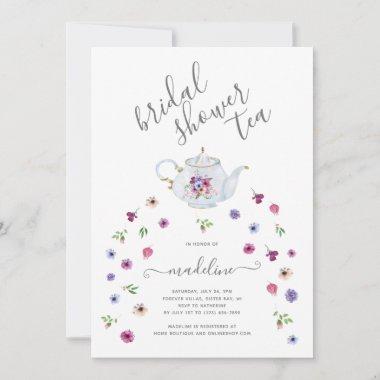 Floral Teapot Bridal Shower Tea Party Invitations