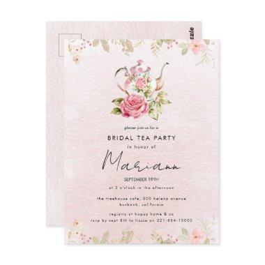 Floral Teapot Bridal Shower Tea Party Invitation PostInvitations