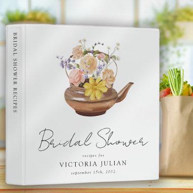 Floral Teapot Bridal Shower Tea Party Recipe 3 Ring Binder