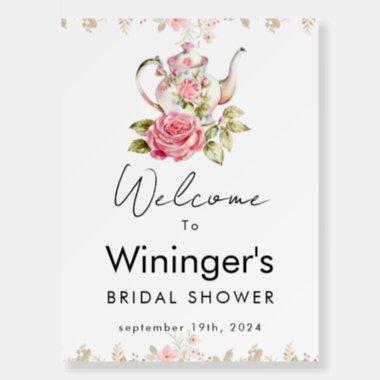 Floral Teapot Bridal Shower Welcome Sign