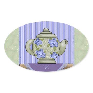 Floral Teapot Quilt Block Monogram Sticker