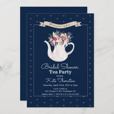 Floral Teapot Tea Party Bridal Shower Invitations