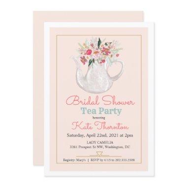 Floral Teapot Tea Party Bridal Shower Invitations