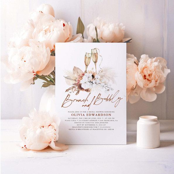 Floral Terracotta Bridal Shower Brunch and Bubbly Invitations