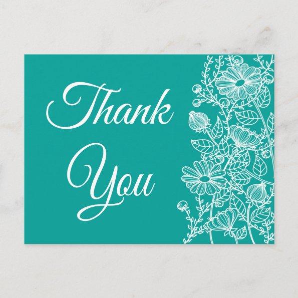 Floral Thank You Blue Teal White Daisy Flower PostInvitations
