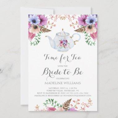 Floral Time For Tea Bridal Shower Invitations