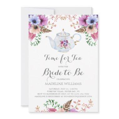 Floral Time For Tea Bridal Shower Invitations