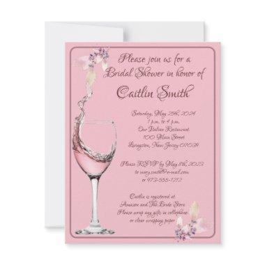 "Floral Toast", Pink Rose Bridal Shower Invitations