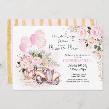 Floral Traveling from Miss To Mrs Bridal Shower Invitations