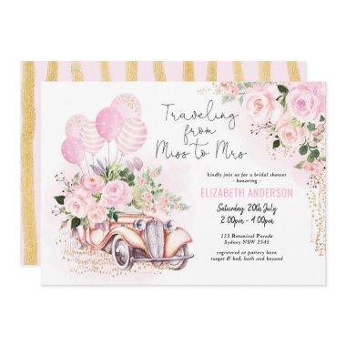 Floral Traveling from Miss To Mrs Bridal Shower Invitations