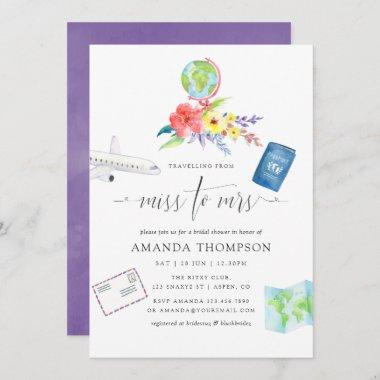 Floral Traveling From Miss To Mrs Bridal Shower Invitations