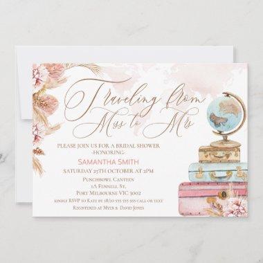 Floral Traveling from Miss to Mrs Bridal Shower Invitations