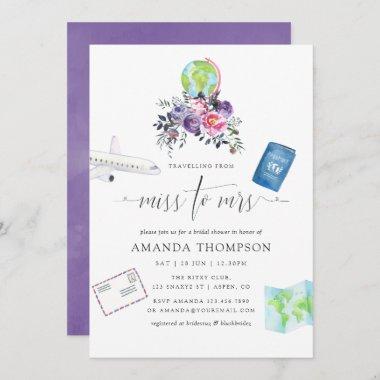 Floral Traveling From Miss To Mrs Bridal Shower Invitations
