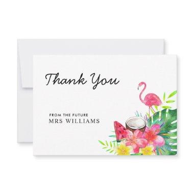 Floral Tropical Flamingo Palm Leaves Thank You