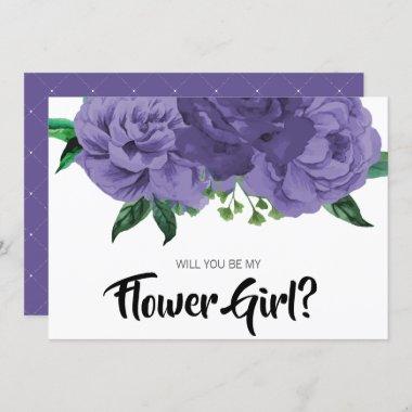 Floral Ultra Violet Purple Be My Flower Girl Invitations