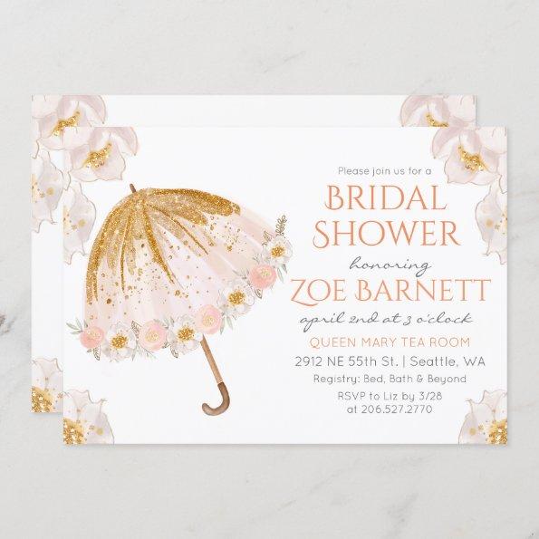 Floral Umbrella Glitter Bridal Shower Invitations