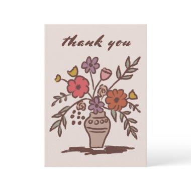 Floral Vase Rustic Whimsical Sketch Neutral Colors Thank You