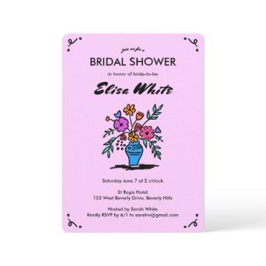 Floral Vase Rustic Whimsical Sketch QR Code Bridal