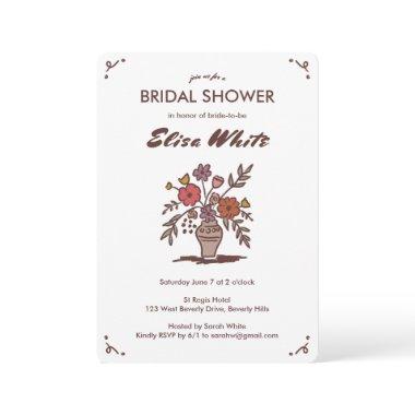 Floral Vase Rustic Whimsical Sketch QR Code Bridal